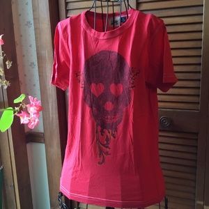 DAY OF THE DEAD RED SKULL HEART EYES T-SHIRT L